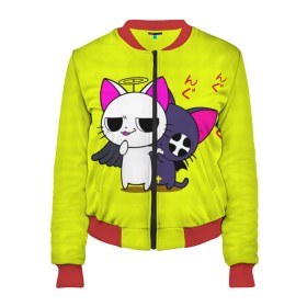 Женский бомбер 3D с принтом Котики аниме в городе Новоалтайск, 100% полиэстер | застегивается на молнию, по бокам два кармана без застежек, мягкие манжеты, по низу бомбера и на воротнике — эластичная резинка | ангел | демон