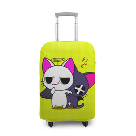 Чехол для чемодана 3D с принтом Котики аниме в городе Новоалтайск, 86% полиэфир, 14% спандекс | двустороннее нанесение принта, прорези для ручек и колес | ангел | демон
