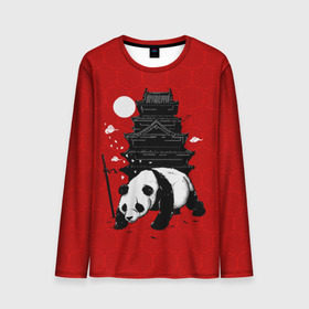 Мужской лонгслив 3D с принтом Panda Warrior в городе Новоалтайск, 100% полиэстер | длинные рукава, круглый вырез горловины, полуприлегающий силуэт | japan | panda | панда