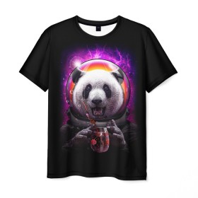 Мужская футболка 3D с принтом Panda Cosmonaut в городе Новоалтайск, 100% полиэфир | прямой крой, круглый вырез горловины, длина до линии бедер | Тематика изображения на принте: bear | galaxy | panda | space | star | астронавт | галактика | звезда | космонавт | космос | медведь | панда
