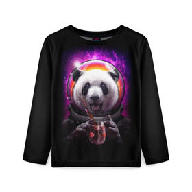 Детский лонгслив 3D с принтом Panda Cosmonaut в городе Новоалтайск, 100% полиэстер | длинные рукава, круглый вырез горловины, полуприлегающий силуэт
 | bear | galaxy | panda | space | star | астронавт | галактика | звезда | космонавт | космос | медведь | панда