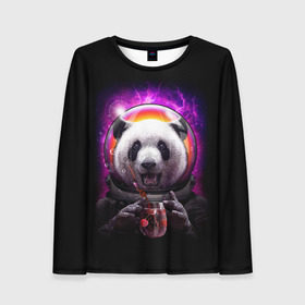 Женский лонгслив 3D с принтом Panda Cosmonaut в городе Новоалтайск, 100% полиэстер | длинные рукава, круглый вырез горловины, полуприлегающий силуэт | bear | galaxy | panda | space | star | астронавт | галактика | звезда | космонавт | космос | медведь | панда