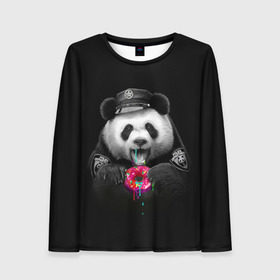 Женский лонгслив 3D с принтом Donut Panda в городе Новоалтайск, 100% полиэстер | длинные рукава, круглый вырез горловины, полуприлегающий силуэт | bear | donut | panda | police | коп | медведь | панда | пончик