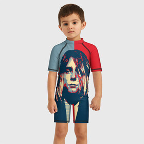 Детский купальный костюм 3D с принтом Kurt Cobain в городе Новоалтайск, Полиэстер 85%, Спандекс 15% | застежка на молнии на спине | curt | hope | kobain | nirvana | кобейн | курт | нирвана