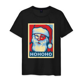 Мужская футболка хлопок с принтом Santa HOHOHO в городе Новоалтайск, 100% хлопок | прямой крой, круглый вырез горловины, длина до линии бедер, слегка спущенное плечо. | 