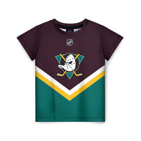 Детская футболка 3D с принтом Anaheim Ducks в городе Новоалтайск, 100% гипоаллергенный полиэфир | прямой крой, круглый вырез горловины, длина до линии бедер, чуть спущенное плечо, ткань немного тянется | Тематика изображения на принте: america | canada | hockey | nhl | usa | америка | канада | лед | нхл | сша | хоккей