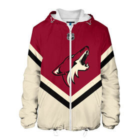 Мужская куртка 3D с принтом Arizona Coyotes в городе Новоалтайск, ткань верха — 100% полиэстер, подклад — флис | прямой крой, подол и капюшон оформлены резинкой с фиксаторами, два кармана без застежек по бокам, один большой потайной карман на груди. Карман на груди застегивается на липучку | america | canada | hockey | nhl | usa | америка | аризона | канада | койотис | лед | нхл | сша | хоккей