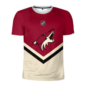 Мужская футболка 3D спортивная с принтом Arizona Coyotes в городе Новоалтайск, 100% полиэстер с улучшенными характеристиками | приталенный силуэт, круглая горловина, широкие плечи, сужается к линии бедра | Тематика изображения на принте: america | canada | hockey | nhl | usa | америка | аризона | канада | койотис | лед | нхл | сша | хоккей