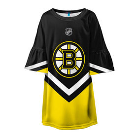 Детское платье 3D с принтом Boston Bruins в городе Новоалтайск, 100% полиэстер | прямой силуэт, чуть расширенный к низу. Круглая горловина, на рукавах — воланы | Тематика изображения на принте: america | canada | hockey | nhl | usa | америка | бостон | брюинз | канада | лед | нхл | сша | хоккей