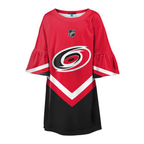 Детское платье 3D с принтом Carolina Hurricanes в городе Новоалтайск, 100% полиэстер | прямой силуэт, чуть расширенный к низу. Круглая горловина, на рукавах — воланы | Тематика изображения на принте: america | canada | hockey | nhl | usa | америка | канада | каролина | лед | нхл | сша | харрикейнз | хоккей