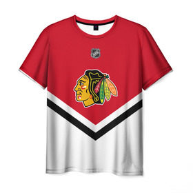 Мужская футболка 3D с принтом Chicago Blackhawks в городе Новоалтайск, 100% полиэфир | прямой крой, круглый вырез горловины, длина до линии бедер | america | canada | hockey | nhl | usa | америка | блэкхокс | канада | лед | нхл | сша | хоккей | чикаго