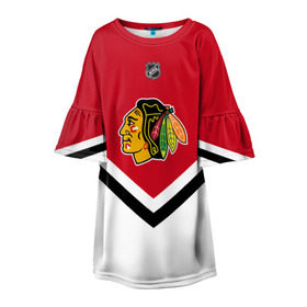 Детское платье 3D с принтом Chicago Blackhawks в городе Новоалтайск, 100% полиэстер | прямой силуэт, чуть расширенный к низу. Круглая горловина, на рукавах — воланы | america | canada | hockey | nhl | usa | америка | блэкхокс | канада | лед | нхл | сша | хоккей | чикаго