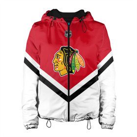Женская куртка 3D с принтом Chicago Blackhawks в городе Новоалтайск, ткань верха — 100% полиэстер, подклад — флис | прямой крой, подол и капюшон оформлены резинкой с фиксаторами, два кармана без застежек по бокам, один большой потайной карман на груди. Карман на груди застегивается на липучку | america | canada | hockey | nhl | usa | америка | блэкхокс | канада | лед | нхл | сша | хоккей | чикаго