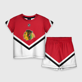 Детский костюм с шортами 3D с принтом Chicago Blackhawks в городе Новоалтайск,  |  | america | canada | hockey | nhl | usa | америка | блэкхокс | канада | лед | нхл | сша | хоккей | чикаго