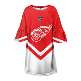 Детское платье 3D с принтом Detroit Red Wings в городе Новоалтайск, 100% полиэстер | прямой силуэт, чуть расширенный к низу. Круглая горловина, на рукавах — воланы | Тематика изображения на принте: america | canada | hockey | nhl | usa | америка | детройт | канада | лед | нхл | ред | сша | уингз | хоккей