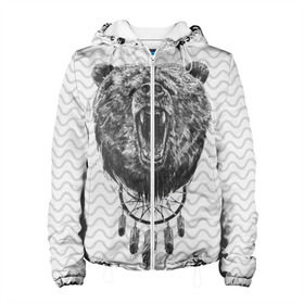 Женская куртка 3D с принтом Bear Dreamcatcher в городе Новоалтайск, ткань верха — 100% полиэстер, подклад — флис | прямой крой, подол и капюшон оформлены резинкой с фиксаторами, два кармана без застежек по бокам, один большой потайной карман на груди. Карман на груди застегивается на липучку | bear | beast | forest | russia | siberian | зверь | лес | ловец | медведь | россия | сибирь | сон | ярость