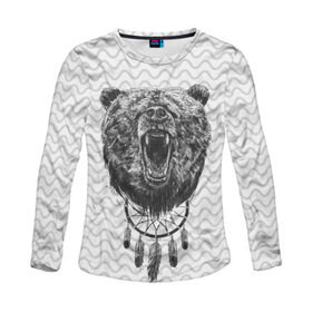Женский лонгслив 3D с принтом Bear Dreamcatcher в городе Новоалтайск, 100% полиэстер | длинные рукава, круглый вырез горловины, полуприлегающий силуэт | bear | beast | forest | russia | siberian | зверь | лес | ловец | медведь | россия | сибирь | сон | ярость