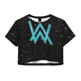 Женская футболка 3D укороченная с принтом Alan Walker 4 в городе Новоалтайск, 100% полиэстер | круглая горловина, длина футболки до линии талии, рукава с отворотами | alan walker | алан волкер | алан уолкер | хаус