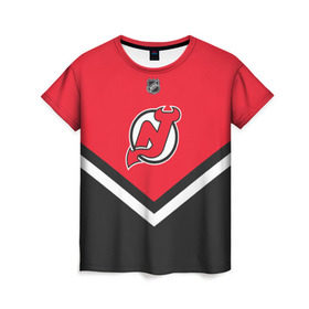 Женская футболка 3D с принтом New Jersey Devils в городе Новоалтайск, 100% полиэфир ( синтетическое хлопкоподобное полотно) | прямой крой, круглый вырез горловины, длина до линии бедер | america | canada | hockey | nhl | usa | америка | девилз | джерси | канада | лед | нхл | нью | сша | хоккей