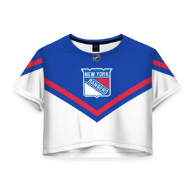Женская футболка 3D укороченная с принтом New York Rangers в городе Новоалтайск, 100% полиэстер | круглая горловина, длина футболки до линии талии, рукава с отворотами | america | canada | hockey | nhl | usa | америка | канада | лед | нхл | нью йорк | рейнджерс | сша | хоккей
