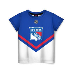 Детская футболка 3D с принтом New York Rangers в городе Новоалтайск, 100% гипоаллергенный полиэфир | прямой крой, круглый вырез горловины, длина до линии бедер, чуть спущенное плечо, ткань немного тянется | Тематика изображения на принте: america | canada | hockey | nhl | usa | америка | канада | лед | нхл | нью йорк | рейнджерс | сша | хоккей