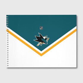 Альбом для рисования с принтом San Jose Sharks в городе Новоалтайск, 100% бумага
 | матовая бумага, плотность 200 мг. | Тематика изображения на принте: america | canada | hockey | nhl | usa | акула | америка | канада | лед | нхл | сан хосе | сша | хоккей | шаркс