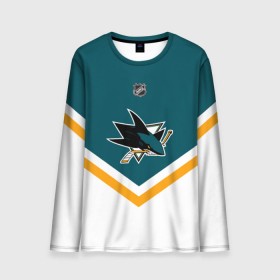 Мужской лонгслив 3D с принтом San Jose Sharks в городе Новоалтайск, 100% полиэстер | длинные рукава, круглый вырез горловины, полуприлегающий силуэт | Тематика изображения на принте: america | canada | hockey | nhl | usa | акула | америка | канада | лед | нхл | сан хосе | сша | хоккей | шаркс