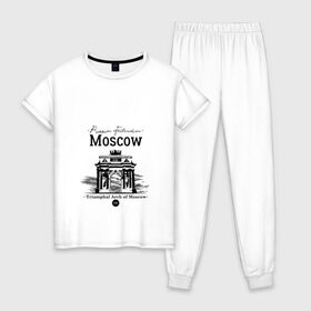 Женская пижама хлопок с принтом Москва, Триумфальная Арка в городе Новоалтайск, 100% хлопок | брюки и футболка прямого кроя, без карманов, на брюках мягкая резинка на поясе и по низу штанин | 