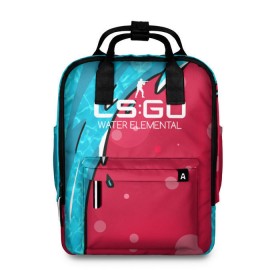 Женский рюкзак 3D с принтом cs:go - Water Elemental,glock-18 style (Водяной) в городе Новоалтайск, 100% полиэстер | лямки с регулируемой длиной, сверху ручки, чтобы рюкзак нести как сумку. Основное отделение закрывается на молнию, как и внешний карман. Внутри два дополнительных кармана, один из которых закрывается на молнию. По бокам два дополнительных кармашка, куда поместится маленькая бутылочка
 | Тематика изображения на принте: cs | csgo | dragon | elemental | tatoo | water | водяной | го | кс