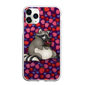 Чехол для iPhone 11 Pro матовый с принтом Енотик сладкоежка в городе Новоалтайск, Силикон |  | Тематика изображения на принте: вишня | голубика | ентон | клубника | малина | пироженка | сладкоежка