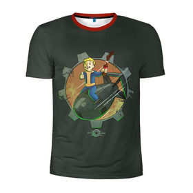 Мужская футболка 3D спортивная с принтом Flying Vault Boy в городе Новоалтайск, 100% полиэстер с улучшенными характеристиками | приталенный силуэт, круглая горловина, широкие плечи, сужается к линии бедра | atom | bomb | boy | fallout | radioactive | vault | wasteland | атом | бой | бомба | волт | мальчик | радиация | фоллаут | ядерная