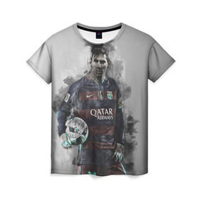 Женская футболка 3D с принтом Lionel Messi в городе Новоалтайск, 100% полиэфир ( синтетическое хлопкоподобное полотно) | прямой крой, круглый вырез горловины, длина до линии бедер | лионель | месси