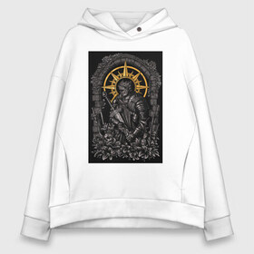 Женское худи Oversize хлопок с принтом Dark soulswarrior в городе Новоалтайск, френч-терри — 70% хлопок, 30% полиэстер. Мягкий теплый начес внутри —100% хлопок | боковые карманы, эластичные манжеты и нижняя кромка, капюшон на магнитной кнопке | dark souls | praise the sun | you died | дарк соулс | темные души