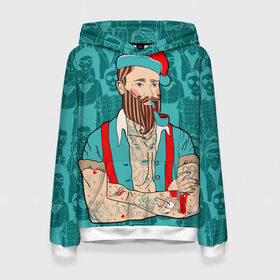 Женская толстовка 3D с принтом Санта хипстер в городе Новоалтайск, 100% полиэстер  | двухслойный капюшон со шнурком для регулировки, мягкие манжеты на рукавах и по низу толстовки, спереди карман-кенгуру с мягким внутренним слоем. | Тематика изображения на принте: 