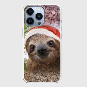 Чехол для iPhone 13 Pro с принтом Рождественский ленивец в городе Новоалтайск,  |  | джунгли | животное | ленивый | лень | новый год | рождество | снег | снежинки | тропики | улыбка | шапка
