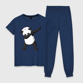 Женская пижама хлопок с принтом Panda dab в городе Новоалтайск, 100% хлопок | брюки и футболка прямого кроя, без карманов, на брюках мягкая резинка на поясе и по низу штанин | дэб | панда