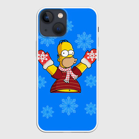 Чехол для iPhone 13 mini с принтом Симпсоны новогодние 2 в городе Новоалтайск,  |  | Тематика изображения на принте: simpsons | барт | барт симпсон | гомер | гомер симпсон | новый год | симпсоны | снег | снежинки