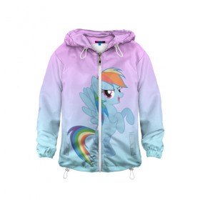 Детская ветровка 3D с принтом Rainbowdash в городе Новоалтайск, 100% полиэстер | подол и капюшон оформлены резинкой с фиксаторами, по бокам два кармана без застежек, один потайной карман на груди | mlp | pony | rainbowdash | raindbow dash | пони