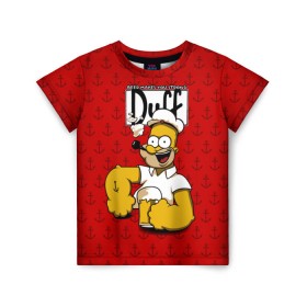 Детская футболка 3D с принтом Duff Beer в городе Новоалтайск, 100% гипоаллергенный полиэфир | прямой крой, круглый вырез горловины, длина до линии бедер, чуть спущенное плечо, ткань немного тянется | bart | donut | griffin | homer | popeye | simpson | барт | гомер | гриффин | капитан | моряк | симпсон | стьюи | якорь