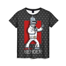 Женская футболка 3D с принтом Bender Presley в городе Новоалтайск, 100% полиэфир ( синтетическое хлопкоподобное полотно) | прямой крой, круглый вырез горловины, длина до линии бедер | bender | elvis presley | fry | futurama | hermes | rock n roll | zoidberg | бендер | гермес | зойдберг | робот | рок н ролл | туранга | фрай | футурама | элвис пресли