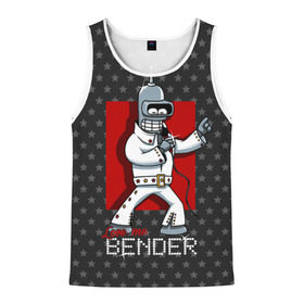 Мужская майка 3D с принтом Bender Presley в городе Новоалтайск, 100% полиэстер | круглая горловина, приталенный силуэт, длина до линии бедра. Пройма и горловина окантованы тонкой бейкой | bender | elvis presley | fry | futurama | hermes | rock n roll | zoidberg | бендер | гермес | зойдберг | робот | рок н ролл | туранга | фрай | футурама | элвис пресли