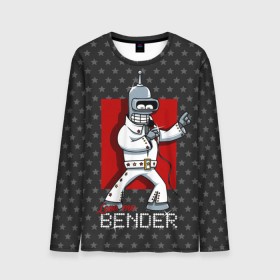 Мужской лонгслив 3D с принтом Bender Presley в городе Новоалтайск, 100% полиэстер | длинные рукава, круглый вырез горловины, полуприлегающий силуэт | bender | elvis presley | fry | futurama | hermes | rock n roll | zoidberg | бендер | гермес | зойдберг | робот | рок н ролл | туранга | фрай | футурама | элвис пресли