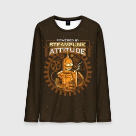 Мужской лонгслив 3D с принтом Steampunk Attitude в городе Новоалтайск, 100% полиэстер | длинные рукава, круглый вырез горловины, полуприлегающий силуэт | bender | fry | futurama | hermes | robot | zoidberg | бендер | гермес | зойдберг | робот | туранга | фрай | футурама