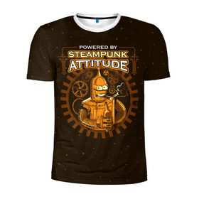 Мужская футболка 3D спортивная с принтом Steampunk Attitude в городе Новоалтайск, 100% полиэстер с улучшенными характеристиками | приталенный силуэт, круглая горловина, широкие плечи, сужается к линии бедра | bender | fry | futurama | hermes | robot | zoidberg | бендер | гермес | зойдберг | робот | туранга | фрай | футурама