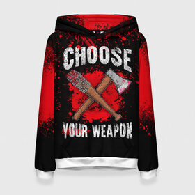 Женская толстовка 3D с принтом Choose Your Weapon в городе Новоалтайск, 100% полиэстер  | двухслойный капюшон со шнурком для регулировки, мягкие манжеты на рукавах и по низу толстовки, спереди карман-кенгуру с мягким внутренним слоем. | carl | rick | walking dead | zombie | бита | граймс | зомби | карл | рик | топор | ходячие мертвецы