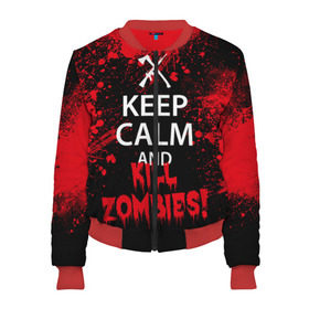 Женский бомбер 3D с принтом Keep Calm & Kill Zombies в городе Новоалтайск, 100% полиэстер | застегивается на молнию, по бокам два кармана без застежек, мягкие манжеты, по низу бомбера и на воротнике — эластичная резинка | bone | carl | rick | skelet | skull | walking dead | zombie | граймс | зомби | карл | нежить | нечисть | рик | скелет | ходячие мертвецы | череп