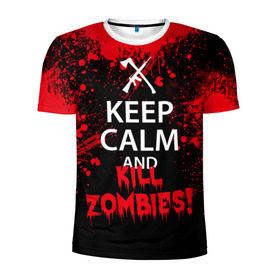 Мужская футболка 3D спортивная с принтом Keep Calm & Kill Zombies в городе Новоалтайск, 100% полиэстер с улучшенными характеристиками | приталенный силуэт, круглая горловина, широкие плечи, сужается к линии бедра | bone | carl | rick | skelet | skull | walking dead | zombie | граймс | зомби | карл | нежить | нечисть | рик | скелет | ходячие мертвецы | череп