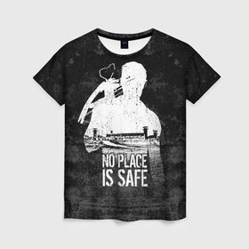 Женская футболка 3D с принтом No Place is Safe в городе Новоалтайск, 100% полиэфир ( синтетическое хлопкоподобное полотно) | прямой крой, круглый вырез горловины, длина до линии бедер | bone | carl | rick | skelet | skull | walking dead | zombie | граймс | зомби | карл | кости | рик | скелет | ходячие мертвецы | череп