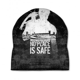 Шапка 3D с принтом No Place is Safe в городе Новоалтайск, 100% полиэстер | универсальный размер, печать по всей поверхности изделия | bone | carl | rick | skelet | skull | walking dead | zombie | граймс | зомби | карл | кости | рик | скелет | ходячие мертвецы | череп