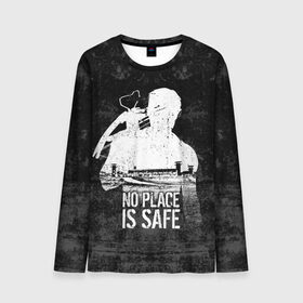 Мужской лонгслив 3D с принтом No Place is Safe в городе Новоалтайск, 100% полиэстер | длинные рукава, круглый вырез горловины, полуприлегающий силуэт | bone | carl | rick | skelet | skull | walking dead | zombie | граймс | зомби | карл | кости | рик | скелет | ходячие мертвецы | череп
